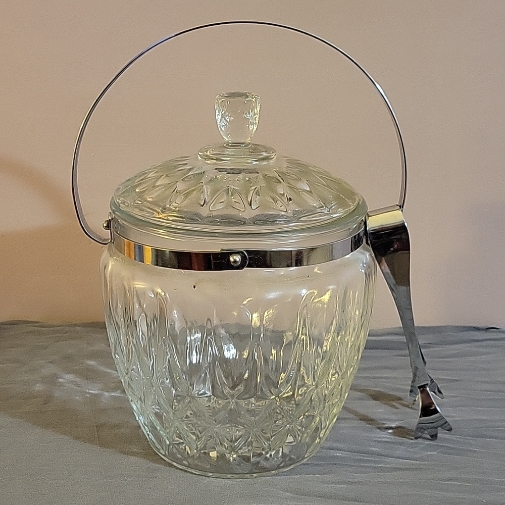 Vintage Silver Plate Crystal Wine Cooler/Ice Bucket With Lid and Tongs